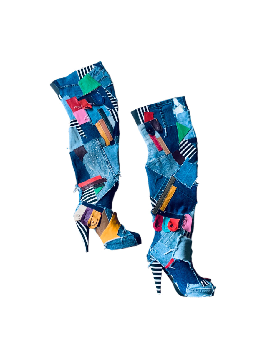 Mixed Print Patchwork Boots – Splashed by DKG