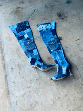 Load image into Gallery viewer, Thigh High Denim Patched Boots