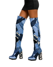 Load image into Gallery viewer, Denim Patchwork Platform Boots