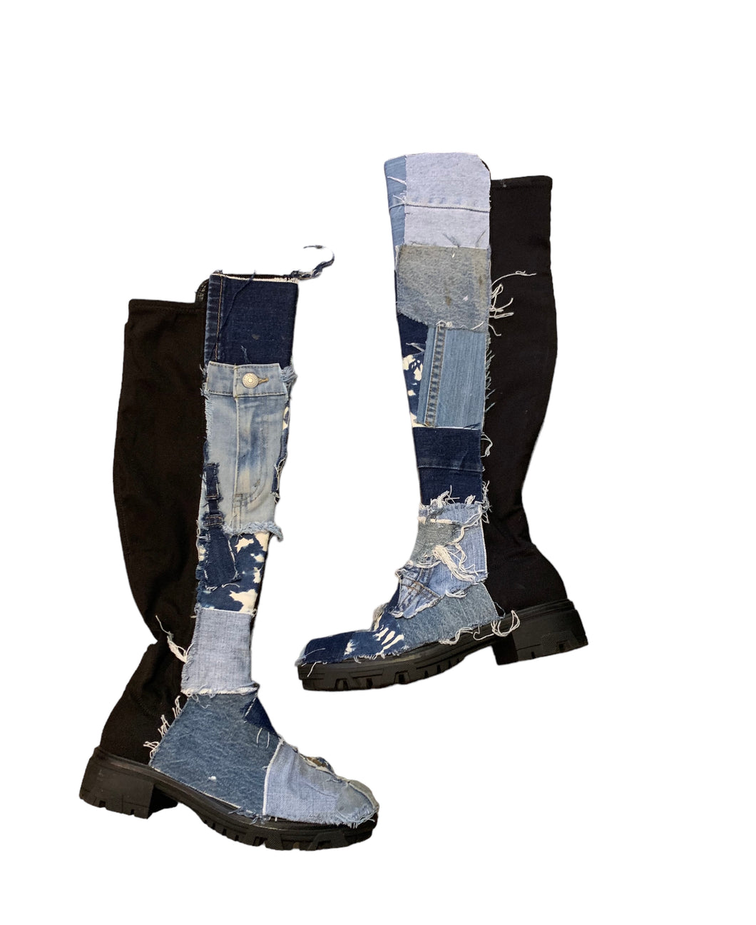 Flat Denim Patchwork Boots