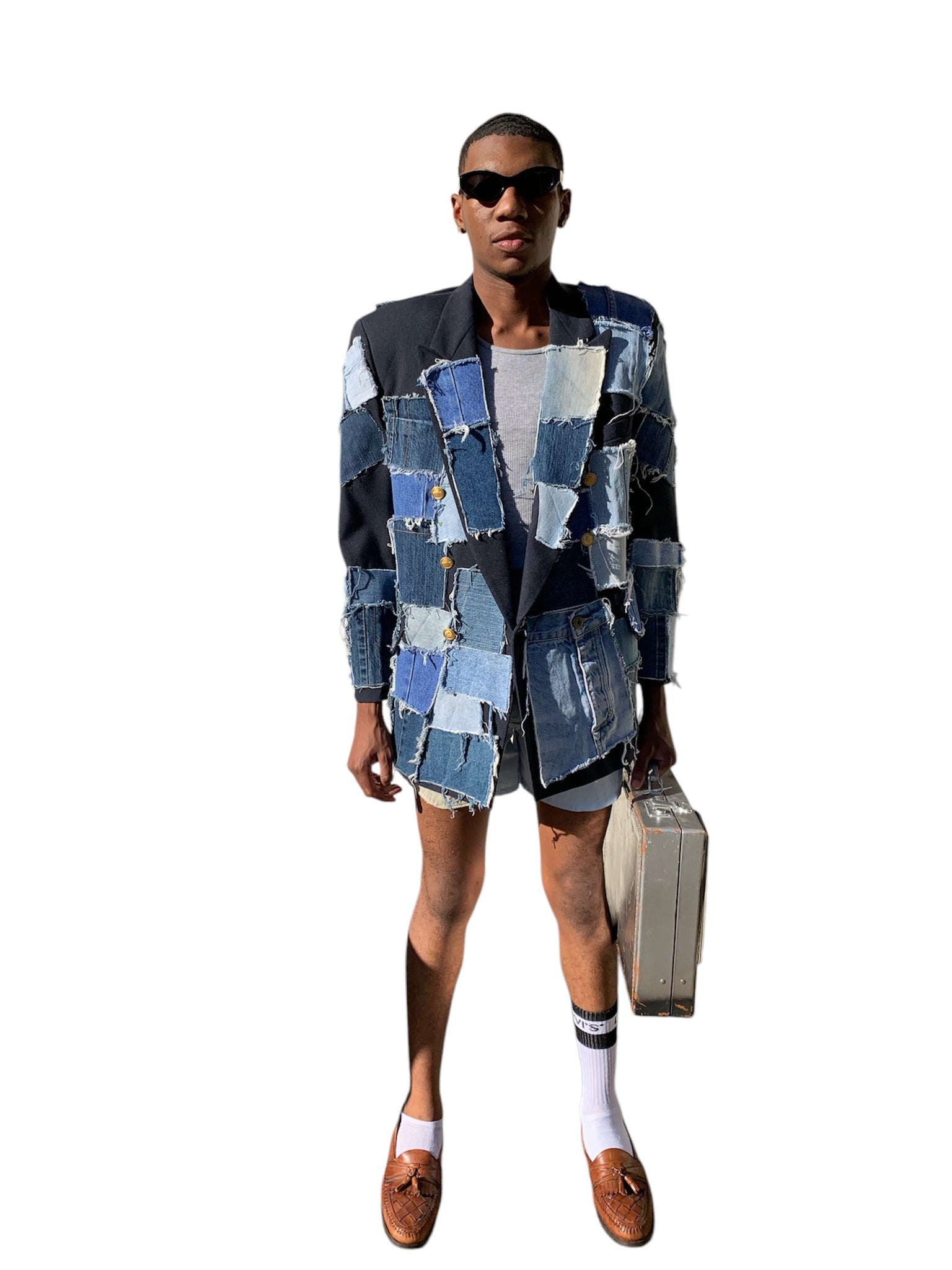 Denim Patchwork Blazer Splashed by DKG Denim Patchwork Blazer Splashed by DKG