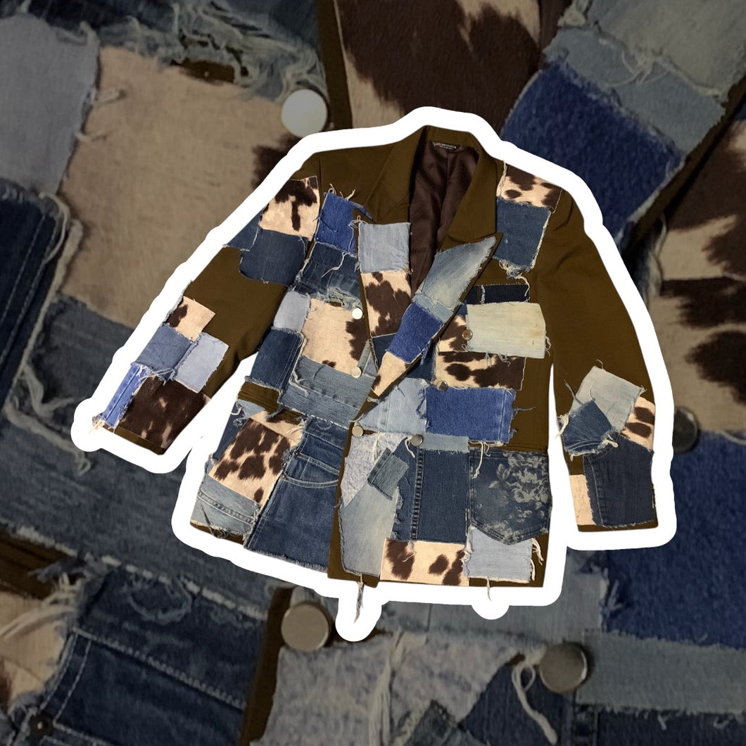 Cow-Print Patchwork Blazer