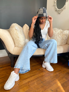 Black Denim Patchwork Bucket Hat