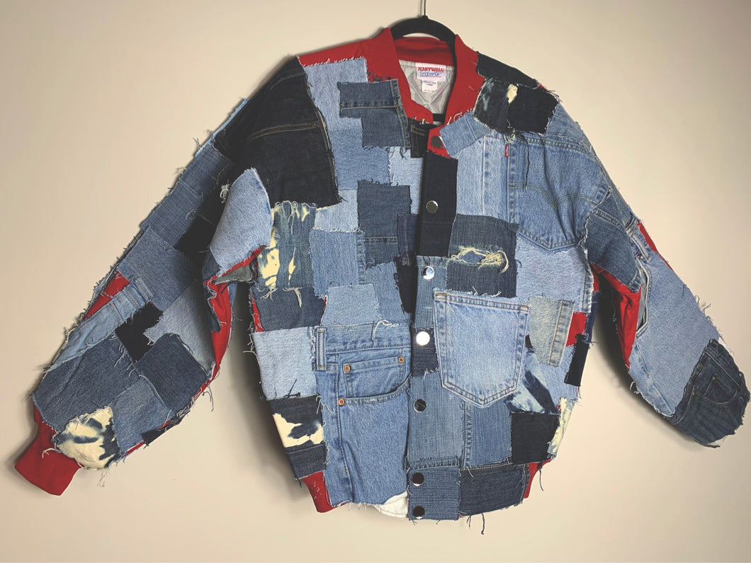 Red Patchwork Bomber Jacket