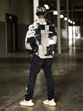 Load image into Gallery viewer, Black Patchwork Bomber Jacket
