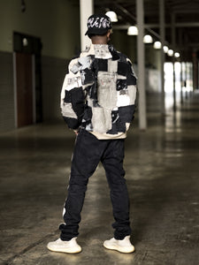 Black Patchwork Bomber Jacket