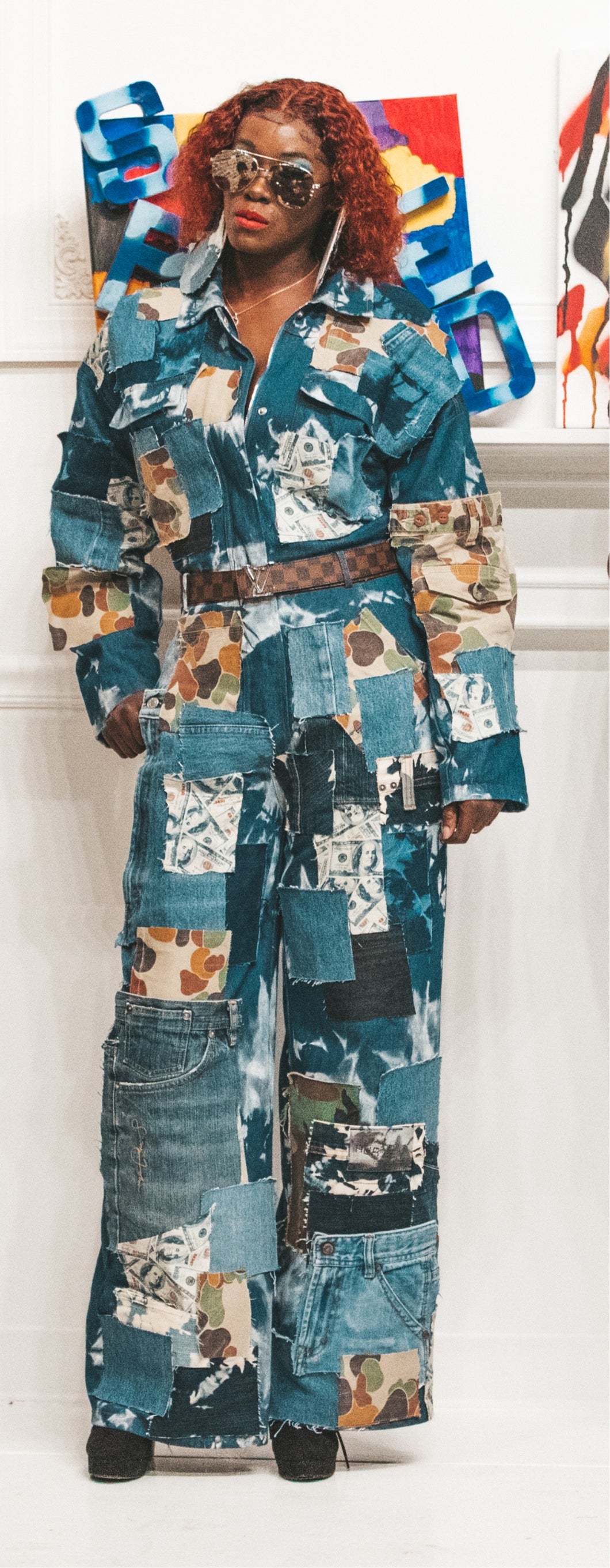 Wide-Leg Patchwork Jumpsuit